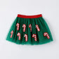 Christmas Candy Cane Sequin Applique Green Tulle Skirt