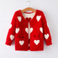 Valentine’s Day Girls Red Heart Pattern Fuzzy Knit Cardigan with Front Pockets