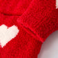 Valentine’s Day Girls Red Heart Pattern Fuzzy Knit Cardigan with Front Pockets