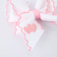 Valentine's Day Heart Embroidered White Girls Bow Hairpin 4 Inch