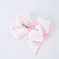 Valentine's Day Heart Embroidered White Girls Bow Hairpin 4 Inch