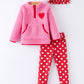 Valentine Pink Sherpa Heart Top with Red Heart Leggings and Bow Headband