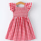 Summer Plaid Smocked Ruffle Girl Dress Sibling Outfits