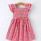 Summer Plaid Smocked Ruffle Girl Dress Sibling Outfits