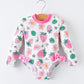Strawberry Floral Print Long Sleeve Girls One Piece Swimsuit