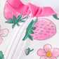Strawberry Floral Print Long Sleeve Girls One Piece Swimsuit