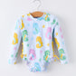 Summer Seahorse Print Girl Long Sleeve Ruffle One Piece Swimsuit