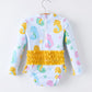Summer Seahorse Print Girl Long Sleeve Ruffle One Piece Swimsuit
