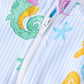 Summer Seahorse Print Girl Long Sleeve Ruffle One Piece Swimsuit