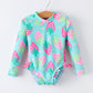 Summer Strawberry Print Girl Long Sleeve Ruffle One Piece Swimsuit