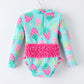 Summer Strawberry Print Girl Long Sleeve Ruffle One Piece Swimsuit