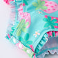 Summer Strawberry Print Girl Long Sleeve Ruffle One Piece Swimsuit