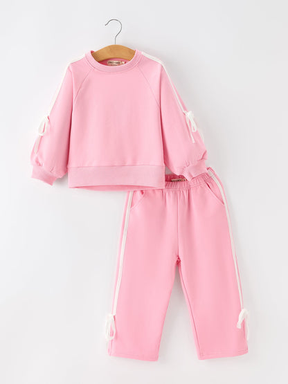 Girls Bow Trim Sweatshirt and Pants Set