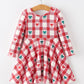 Christmas Girls Candy Cane & Bow Plaid Twirl Dress