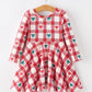 Christmas Girls Candy Cane & Bow Plaid Twirl Dress