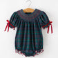 Girls Christmas Plaid Smocked Bubble Romper