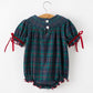 Girls Christmas Plaid Smocked Bubble Romper