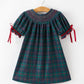 Christmas Girls Plaid Smocked Dres Puff Sleeves