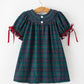 Christmas Girls Plaid Smocked Dres Puff Sleeves