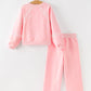 Christmas Tree Appliqué Girls Pink Sweatshirt And Pants Set
