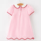 Christmas Girls Pink Candy Cane Embroidered Peter Pan Collar Dress