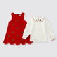 Girls Christmas Tree Embroidered Corduroy Dress & Cotton Top Set
