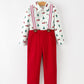 Christmas Boys Christmas Tree Truck Print Shirt & Red Suspender Pants Set
