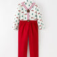 Christmas Boys Christmas Tree Truck Print Shirt & Red Suspender Pants Set