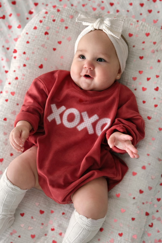 Pink Gingham Lace XOXO Sweatshirt or Sweatshirt Romper