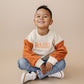 Custom Embroidered Orange Colorblock Crewneck Sweatshirt or Romper