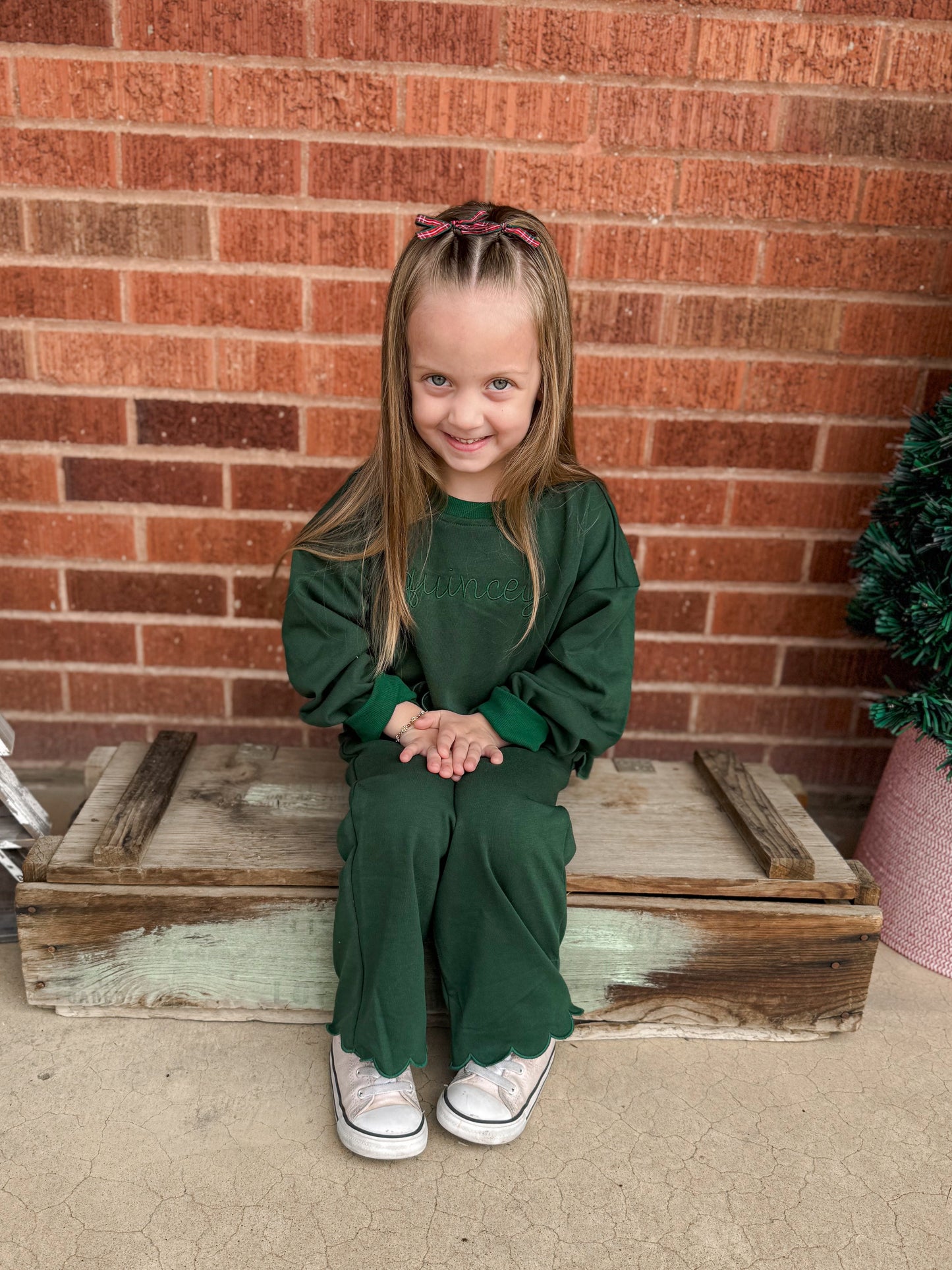 Custom Embroidered Monochromatic Scalloped Set - Christmas Red, Cream, Green or Brown