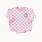 Bubble Romper | Checkered Smiley Pink