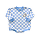 Bubble Romper | Checkered Smiley Blue