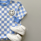 Bubble Romper | Checkered Smiley Blue