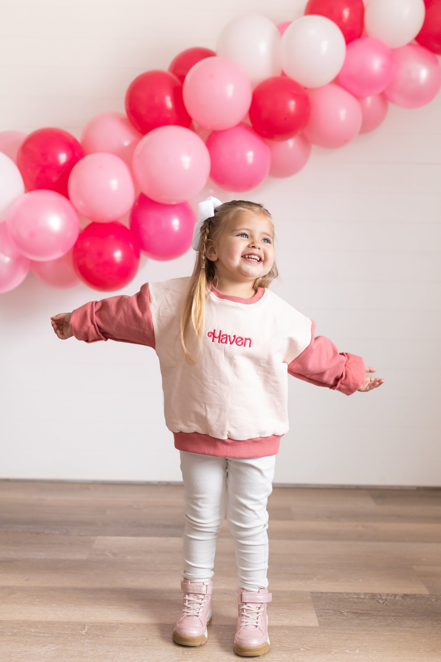 Custom Embroidered Pink Colorblock Sweatshirt