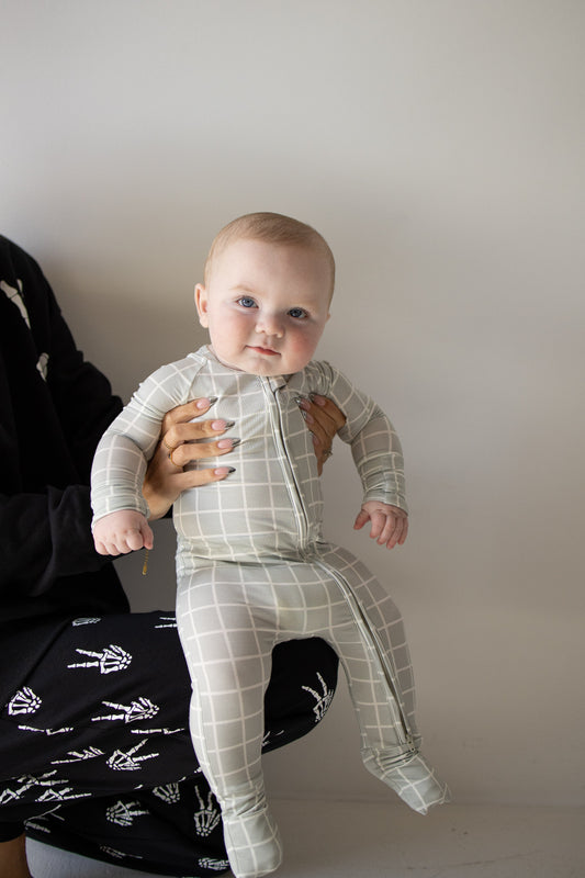 Bamboo Zip Pajamas | Foggy Grid