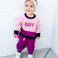 Custom Embroidered Organic Cotton Colorblock Jogger Set — Pink, Berry & Navy