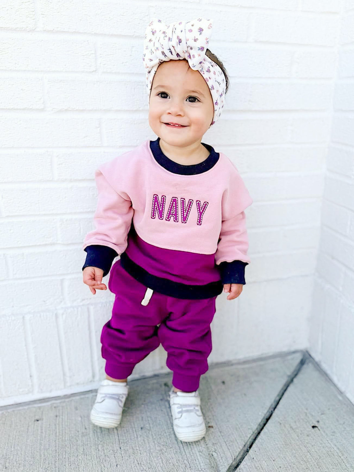 Custom Embroidered Organic Cotton Colorblock Jogger Set — Pink, Berry & Navy