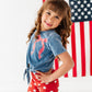 RED Stripe Bow (navy shirt) | Girls Tie-Front Shirt