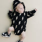 Hooded Bubble Romper  |  Black Bolts