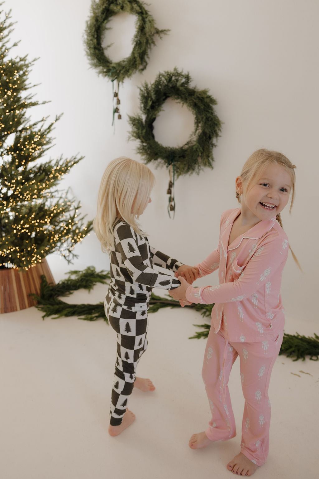 Bamboo Two Piece Pajamas | Christmas Tree Checkerboard