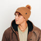 Latte Smiley Pom Pom Hat