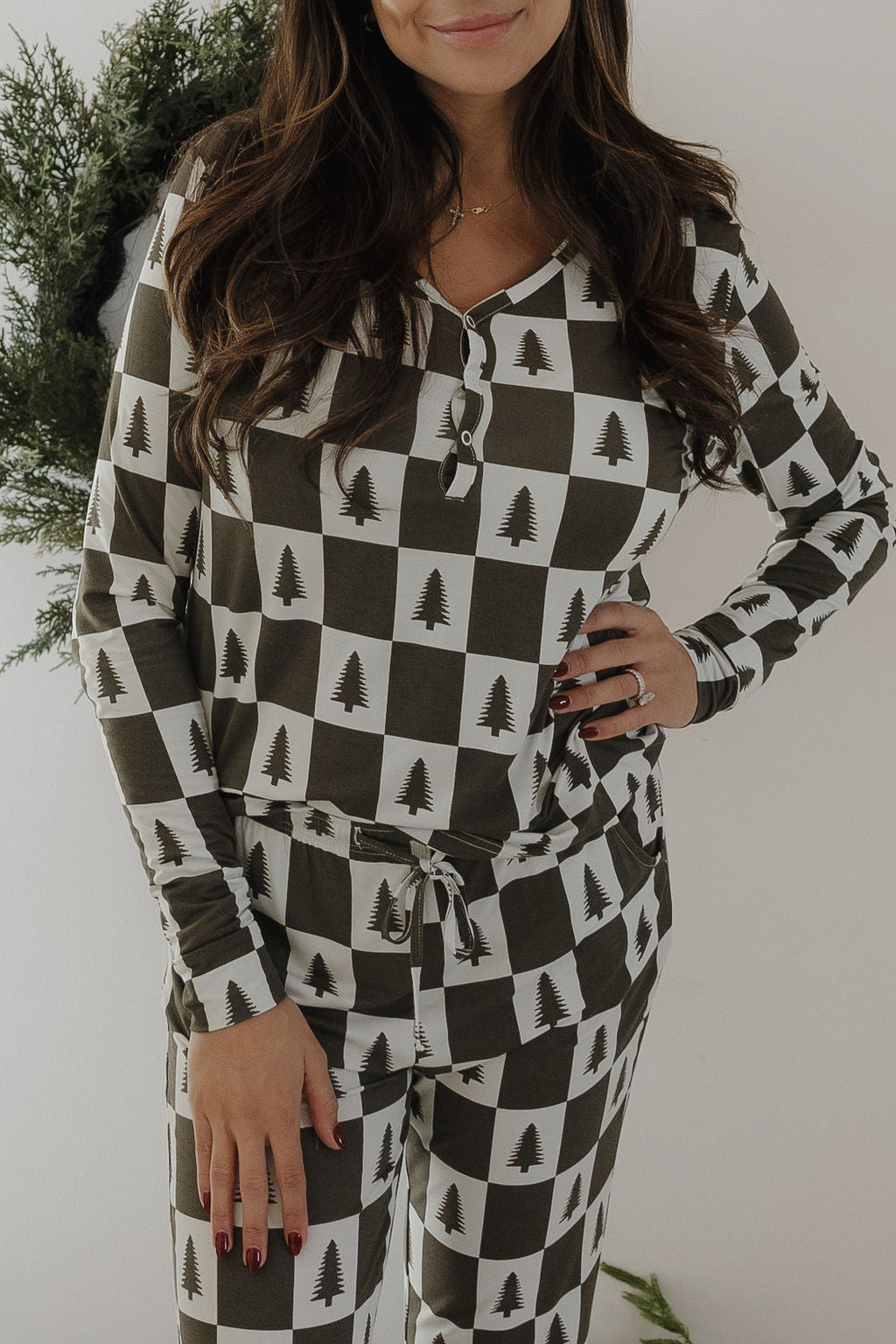 Women's Bamboo Pajamas | Christmas Tree Checkerboard