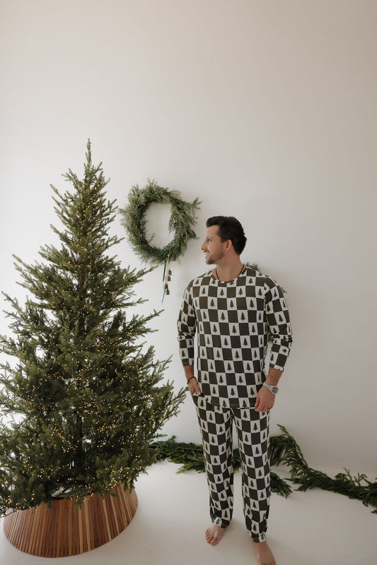 Men's Bamboo Pajamas | Christmas Tree Checkerboard