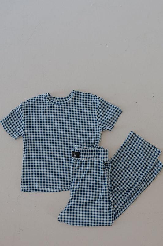 Child Boxy Tee Lounge Set | Blue Gingham