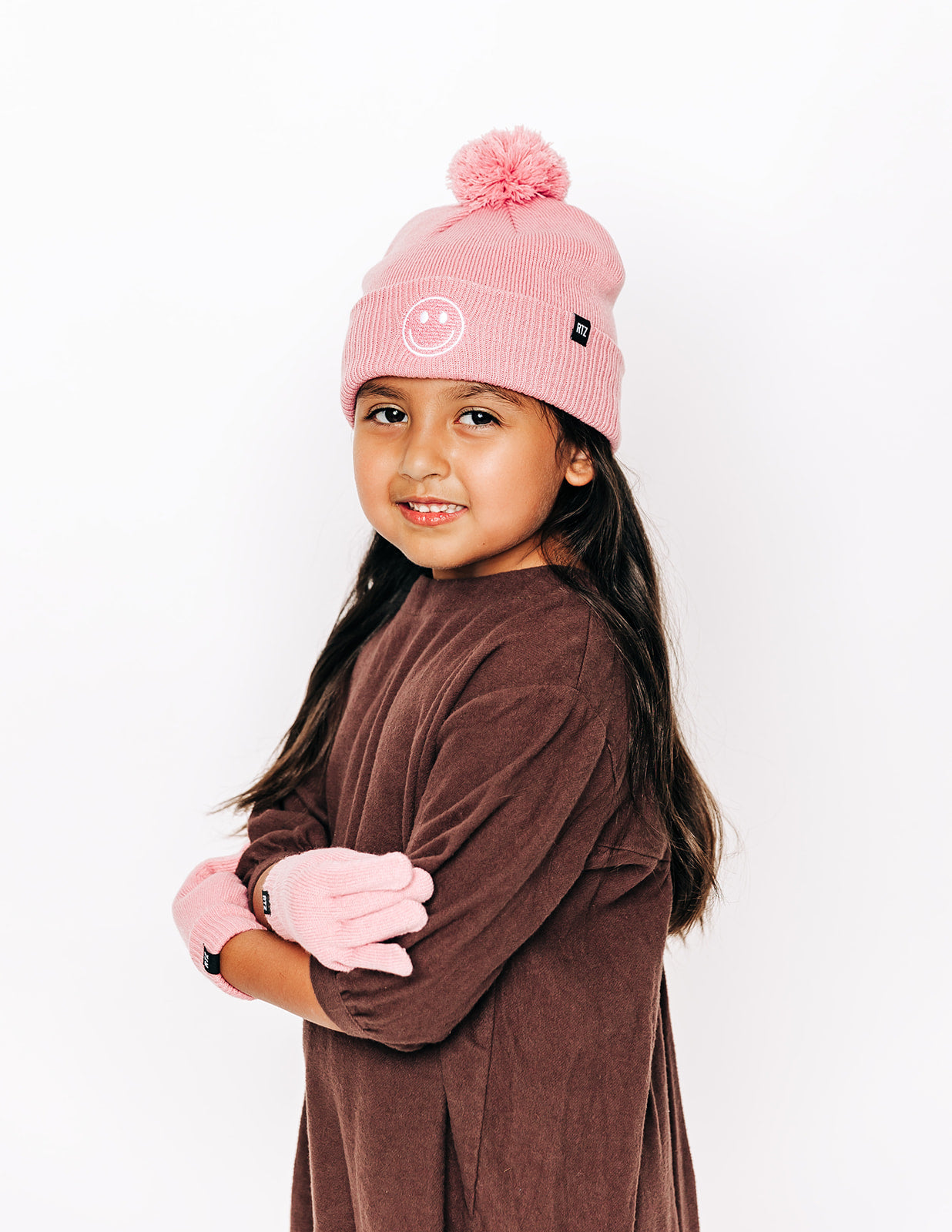 Pink Smiley Pom Pom Hat