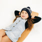 Blue & White Stripe Smiley Pom Pom Hat
