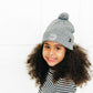 Heather Grey Smiley Pom Pom Hat