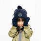 Navy Smiley Pom Pom Hat