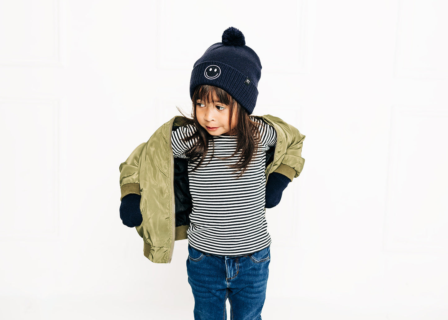 Navy Smiley Pom Pom Hat